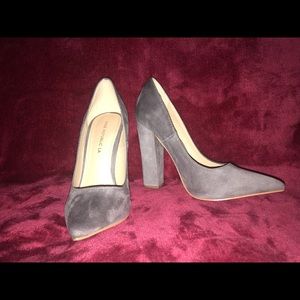 Pointed toe suede heels